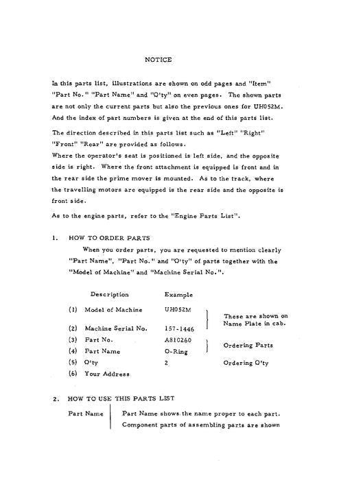 Hitachi UH052M excavator parts catalog manual EP15722