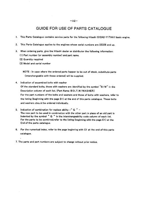 MANUAL DEL CATÁLOGO DE PIEZAS DEL MOTOR HITACHI S12A2-Y1TAA1