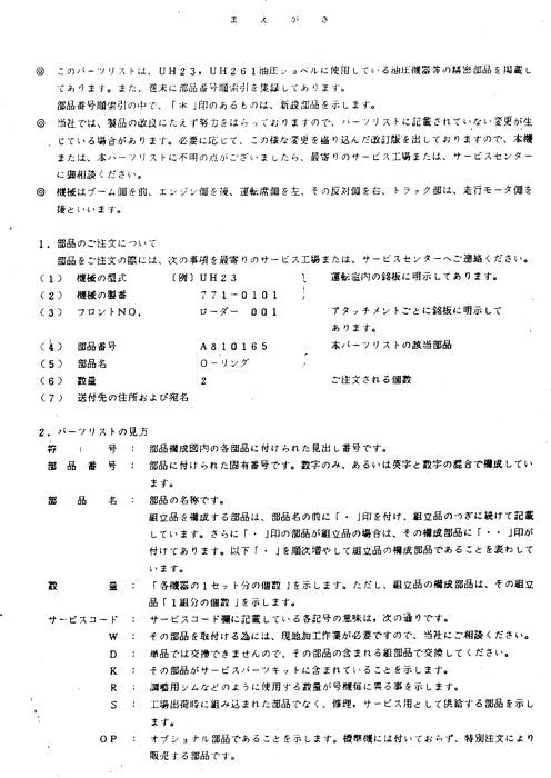 Hitachi UH261 excavator parts catalog manual