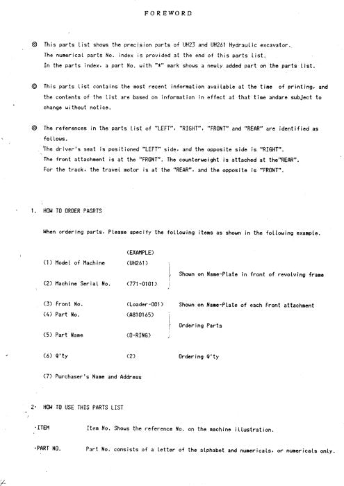 Hitachi UH261 excavator parts catalog manual