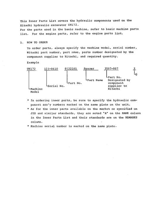 Hitachi UH172 excavator parts catalog manual