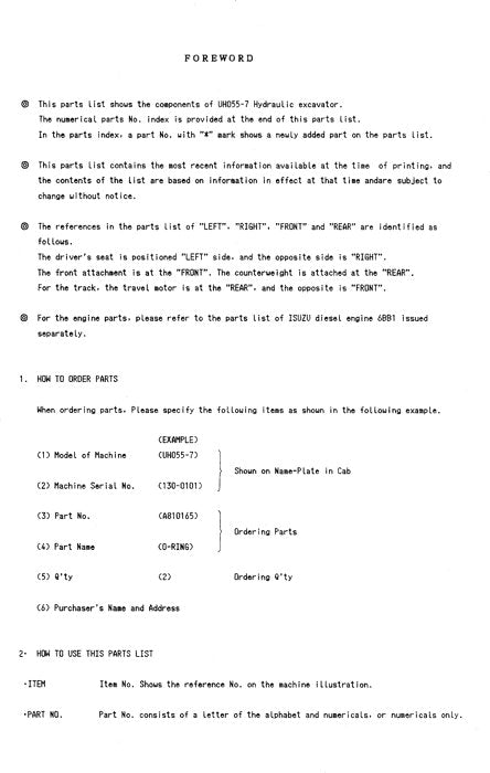 Hitachi UH07 excavator parts catalog manual