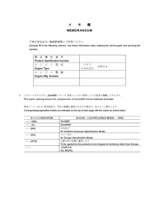 Manual del catálogo de piezas de la excavadora Hitachi ZAXIS 800 ZAXIS 850H