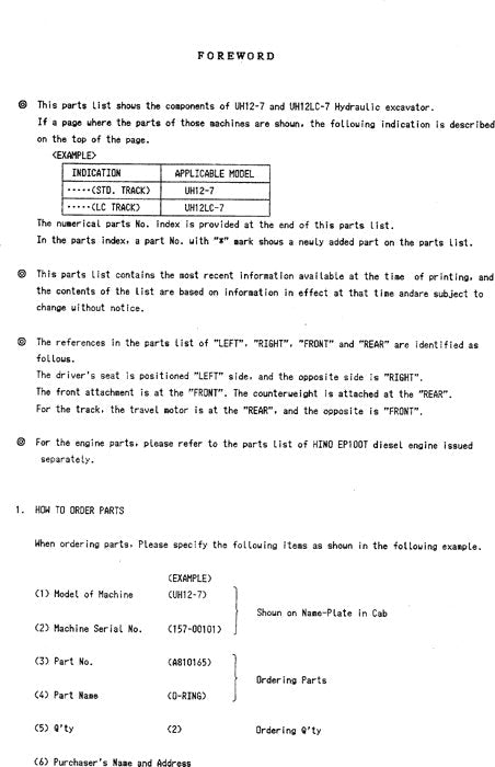 Hitachi UH12-7 UH12LC-7 excavator parts catalog manual