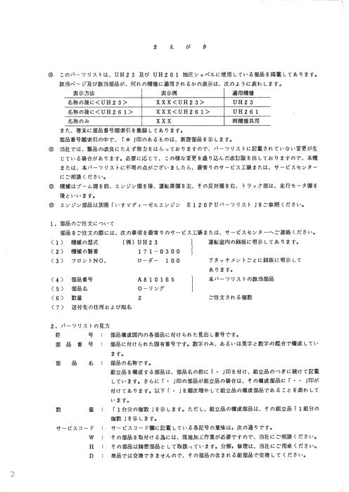 Hitachi UH261 UH23 excavator parts catalog manual