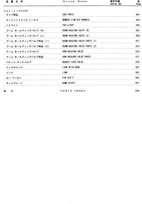Manual del catálogo de piezas de la excavadora Hitachi ZAXIS 75US 75UR