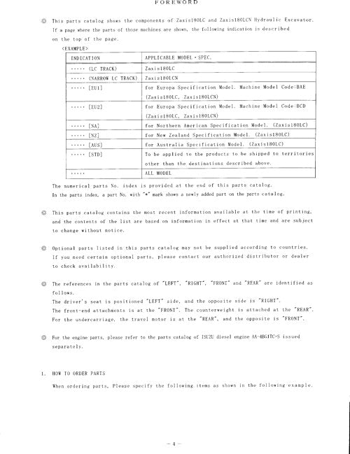 Hitachi ZAXIS 160LC excavator parts catalog manual