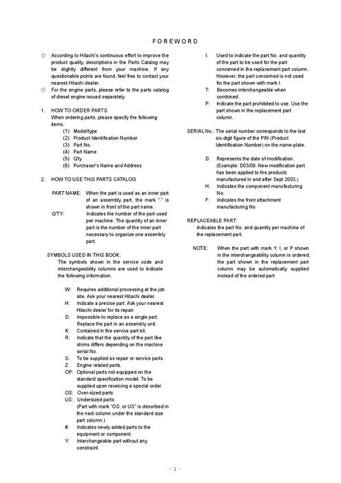 Hitachi ZAXIS 200 200LC 200-E 200LC-E 210 210LC 210H excavator parts catalog manual