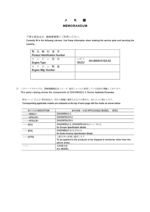 Manual del catálogo de piezas de la excavadora Hitachi ZAXIS 650LC-3