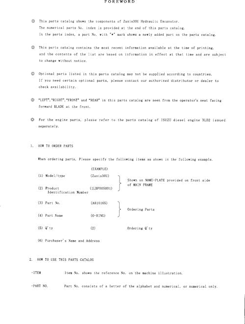 Hitachi ZAXIS 30U excavator parts catalog manual