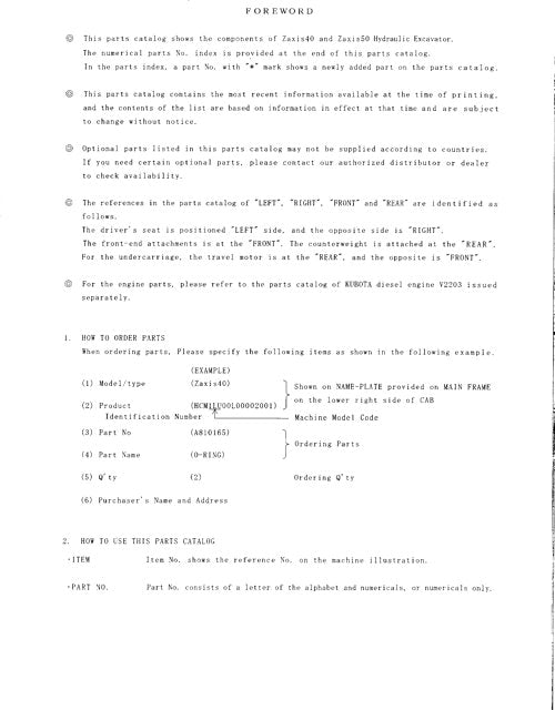 Hitachi ZAXIS 30 ZAXIS 35 excavator parts catalog manual