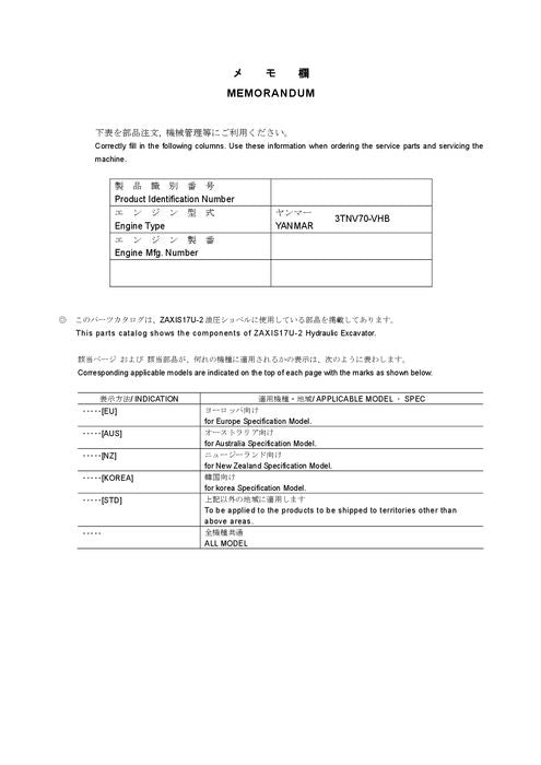 Hitachi ZAXIS 17U-2 excavator parts catalog manual P1MS12