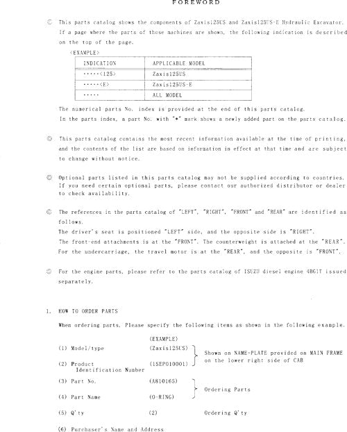 Hitachi ZAXIS 135US excavator parts catalog manual