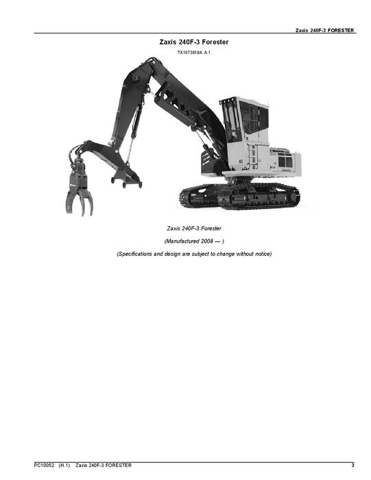 Hitachi ZAXIS 240F-3 excavator parts catalog manual