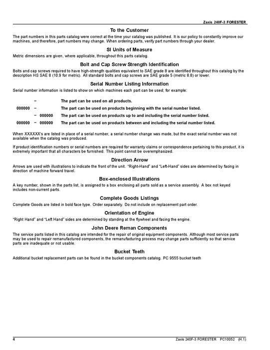 Hitachi ZAXIS 240F-3 excavator parts catalog manual