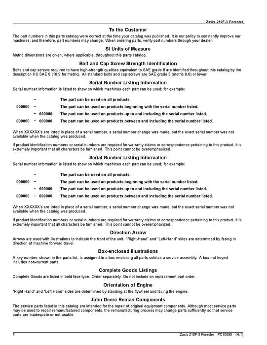 HITACHI ZAXIS 210F-3 Forester Parts Catalog Manual