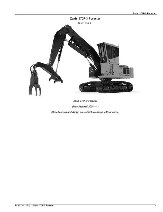 Hitachi ZAXIS 370F-3 excavator parts catalog manual