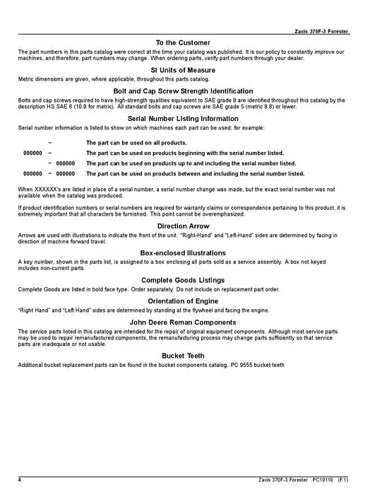 Hitachi ZAXIS 370F-3 excavator parts catalog manual