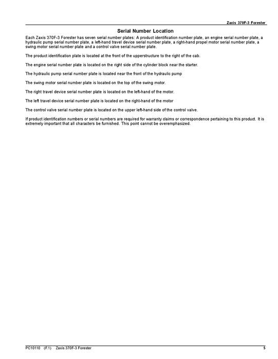 Hitachi ZAXIS 370F-3 excavator parts catalog manual
