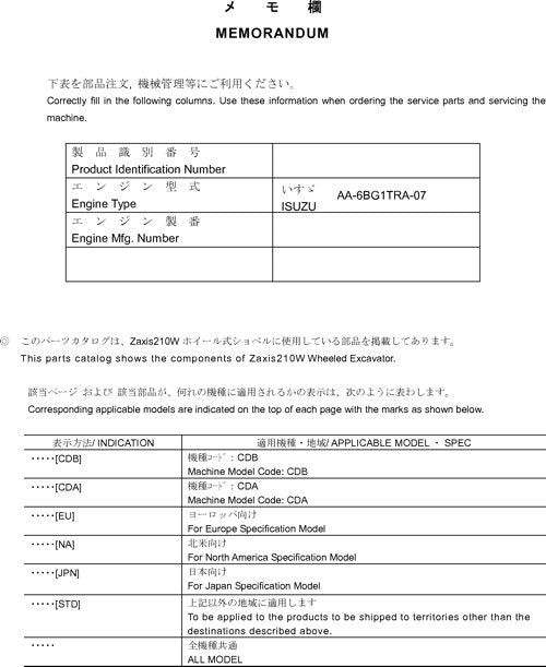 Hitachi ZAXIS 210W excavator parts catalog manual PCDB15