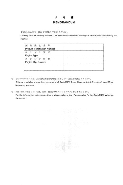 Hitachi ZAXIS 210W excavator parts catalog manual PCDBOP21