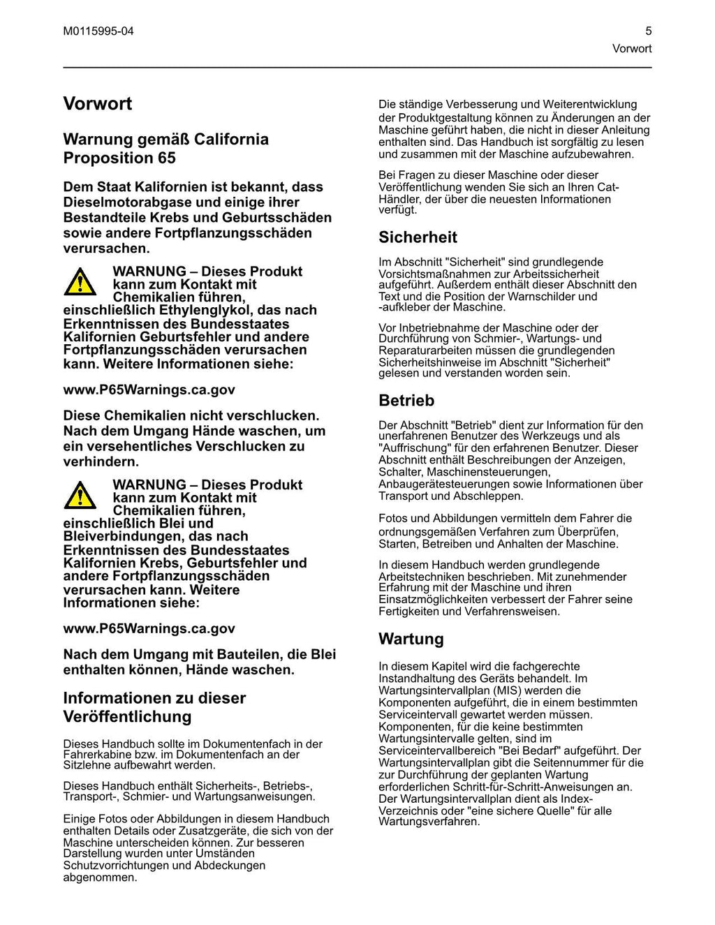 Caterpillar M315 M317 M319 CR Mobilbagger Betriebs- und Wartungshandbuch