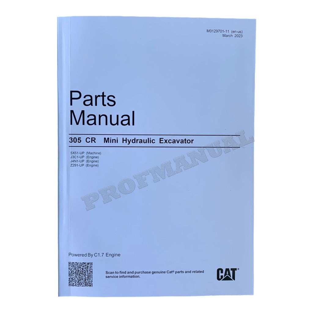 Caterpillar Cat 305 CR Mini Hydraulic Excavator Parts Catalog Manual Ser number 5X5 1-UP