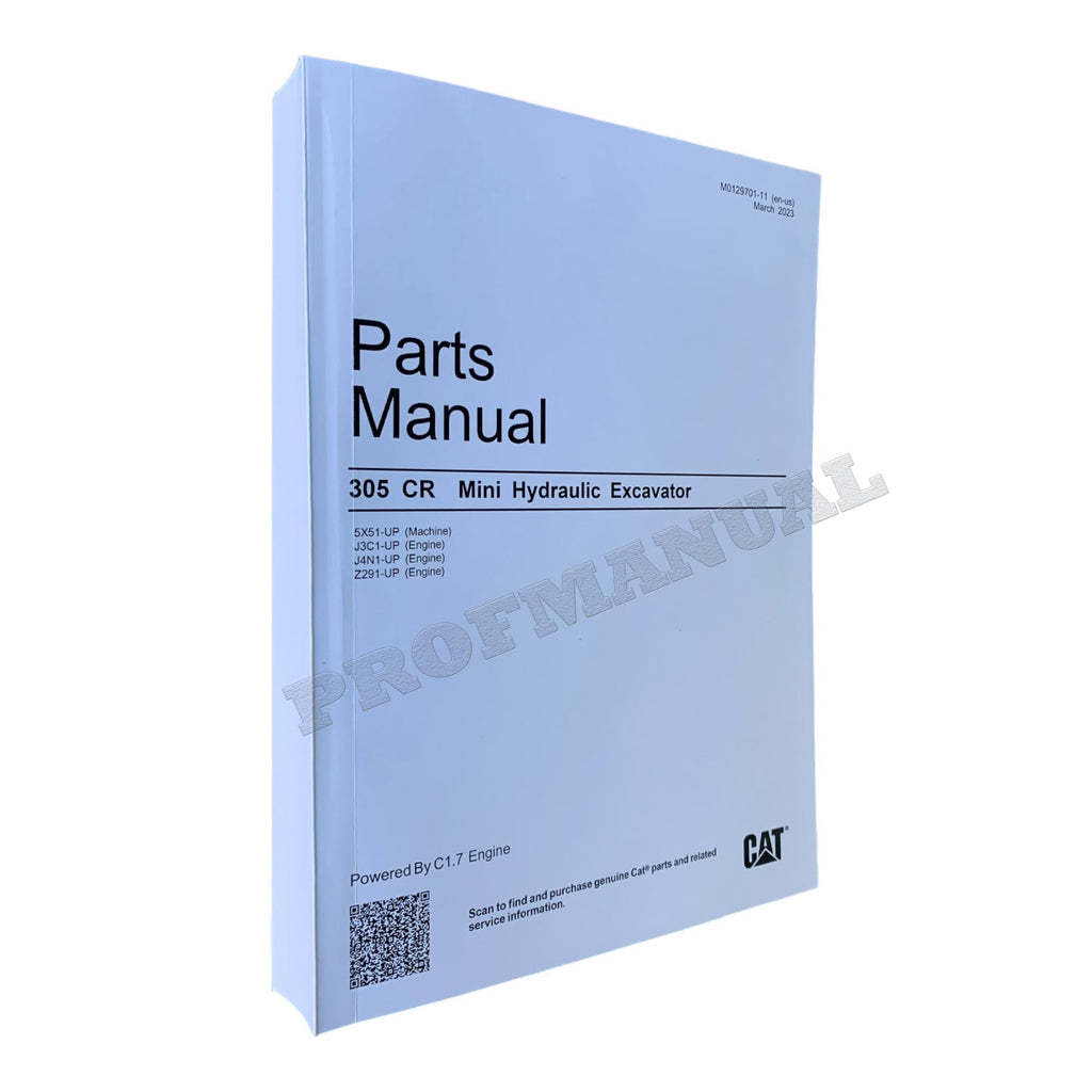 Caterpillar Cat 305 CR Mini Hydraulic Excavator Parts Catalog Manual Ser number 5X5 1-UP