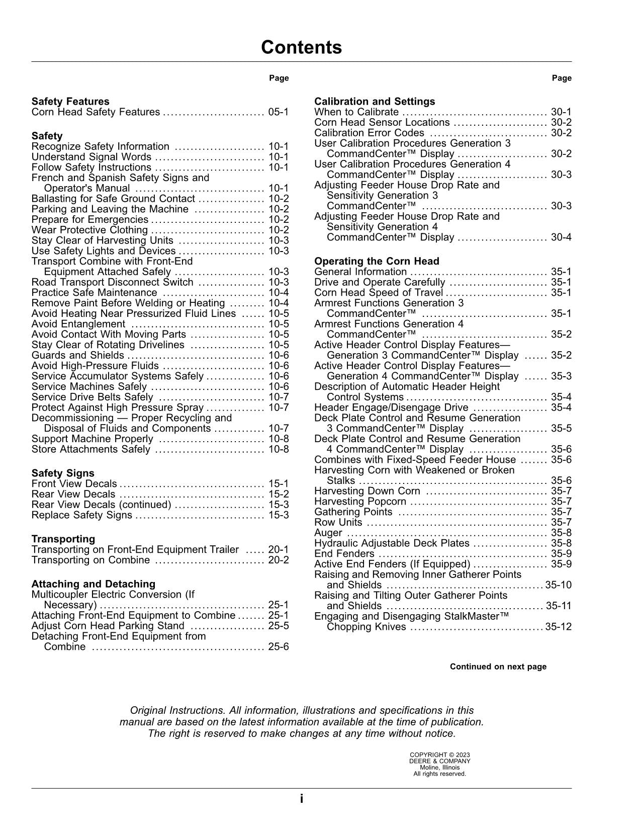 JOHN DEERE C6R C8R C12R C16R C18R MANUAL DEL OPERADOR DEL CABEZAL DE MAÍZ RÍGIDO 830001-