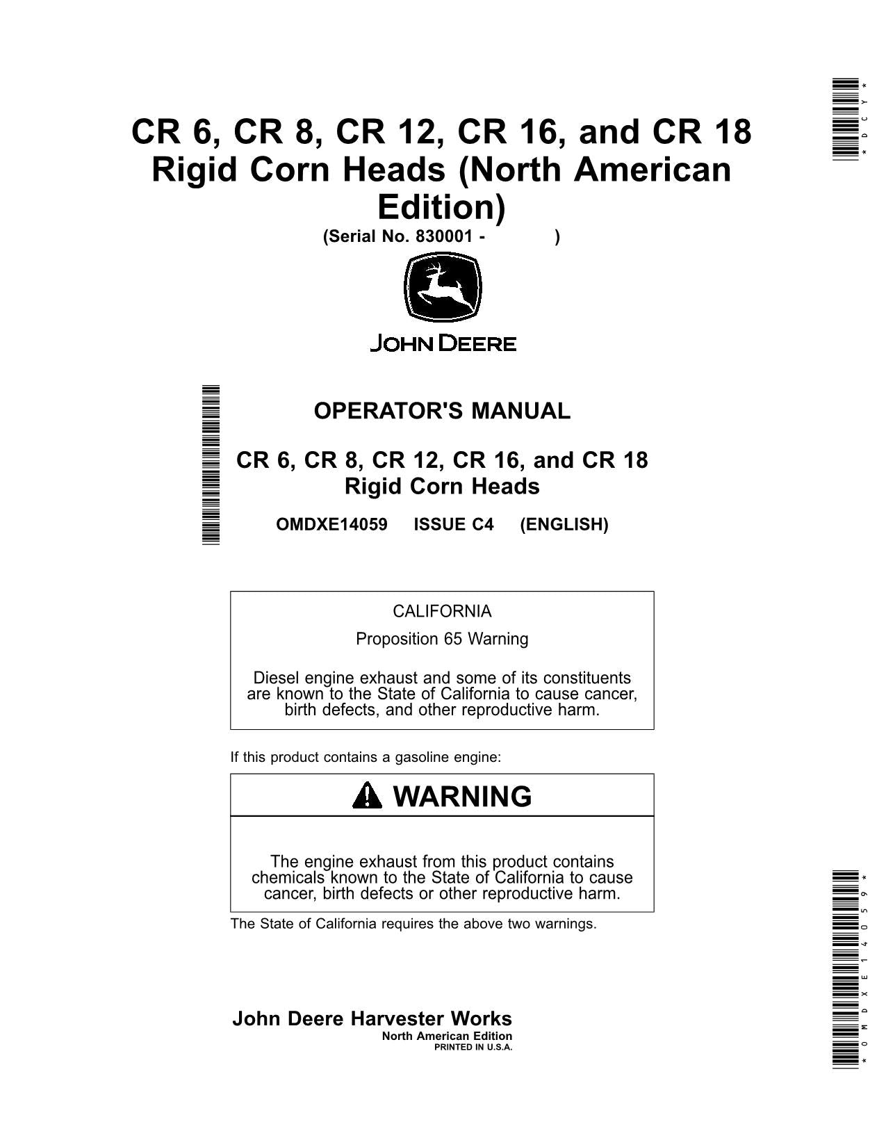 MANUAL DEL OPERADOR DEL CABEZAL DE MAÍZ RÍGIDO JOHN DEERE CR 6 8 12 16 18