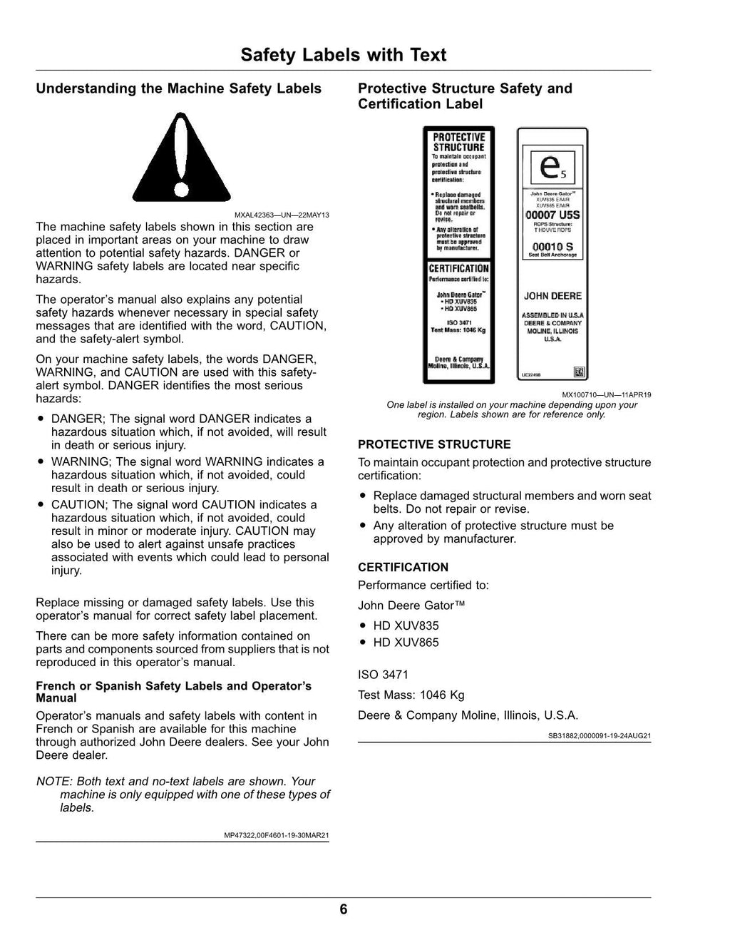 JOHN DEERE XUV835E XUV835M XUV835R GATOR OPERATORS MANUAL 050001-