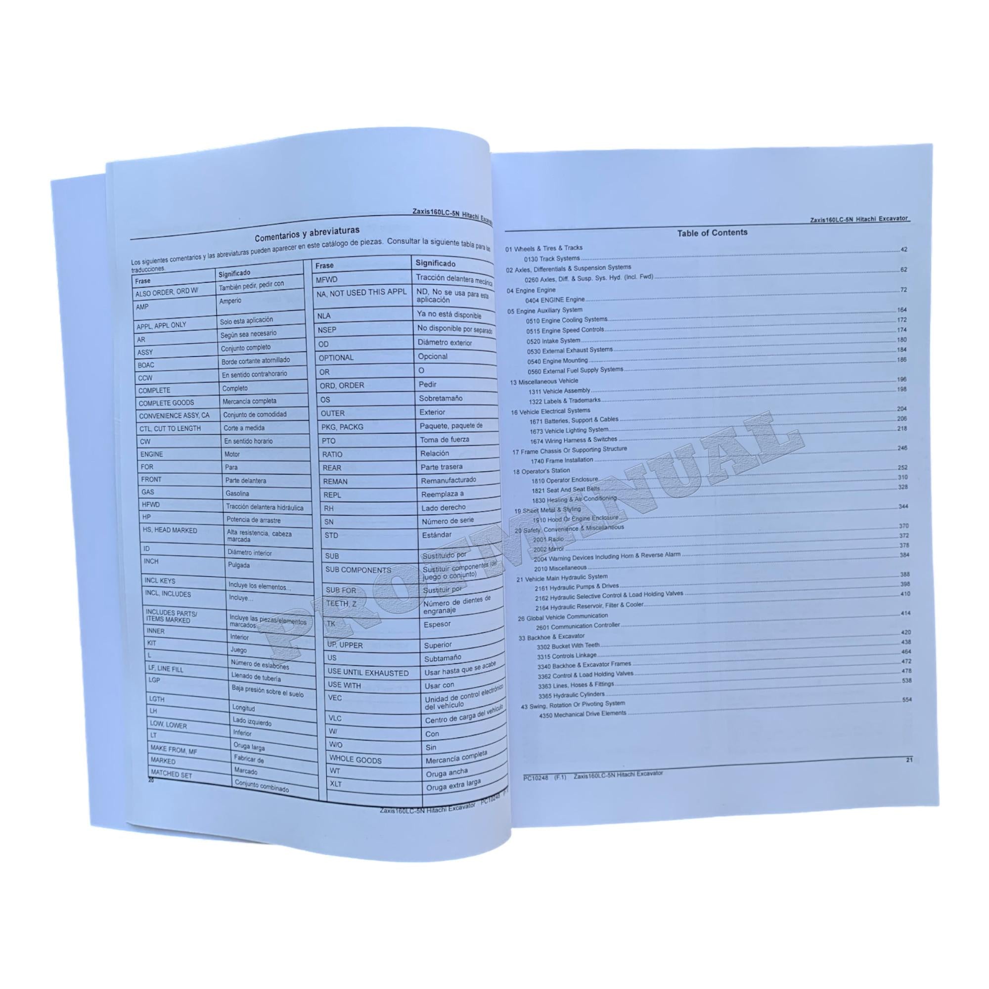 Hitachi ZAXIS 160LC-5N excavator parts catalog manual