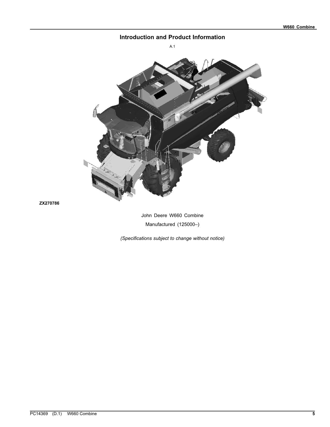 CATÁLOGO DE PIEZAS DE LA COSECHADORA JOHN DEERE W660 MANUAL 125000 -