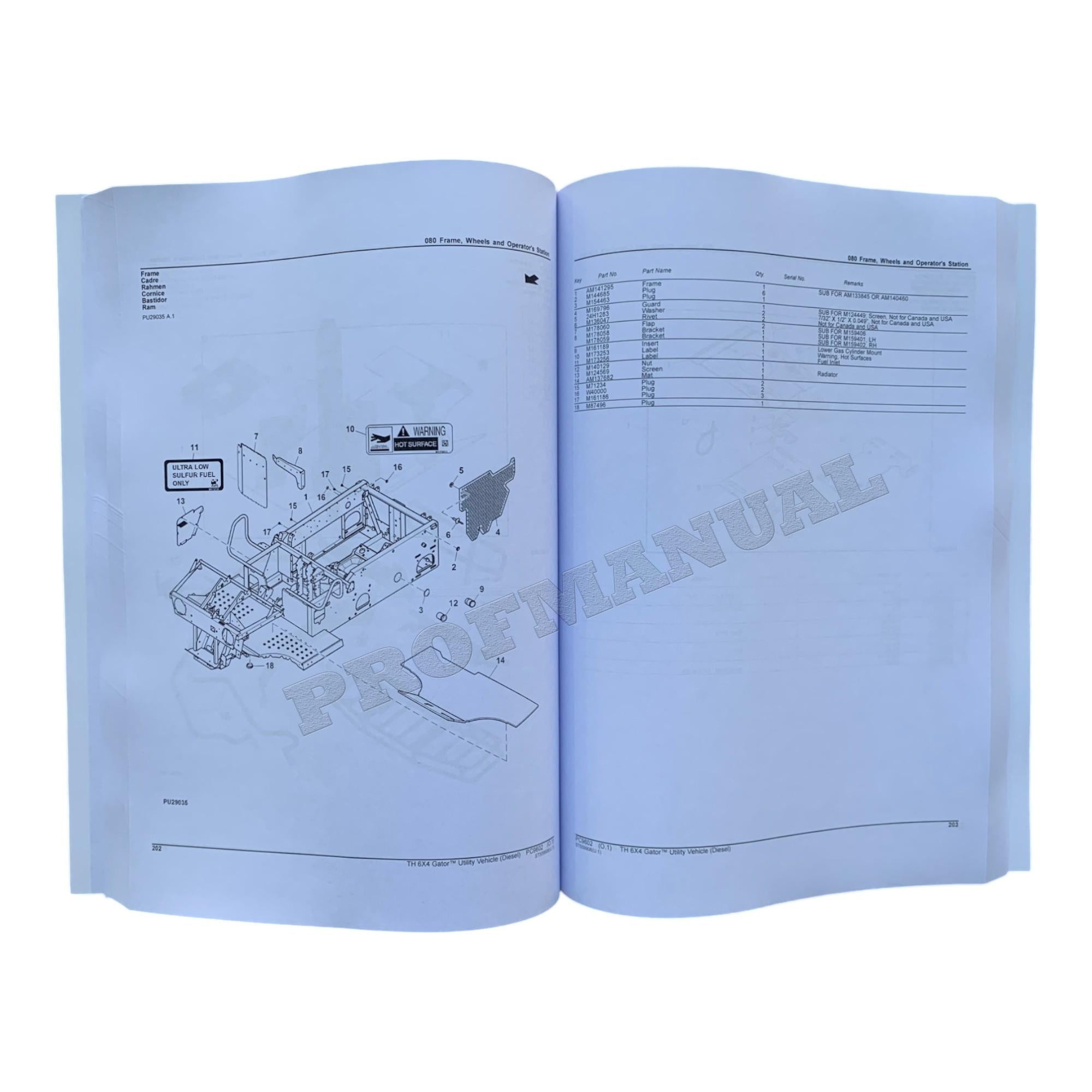 JOHN DEERE TH 6X4 GATOR PARTS CATALOG MANUAL PC9602 SN 1001-050000 + !BONUS!