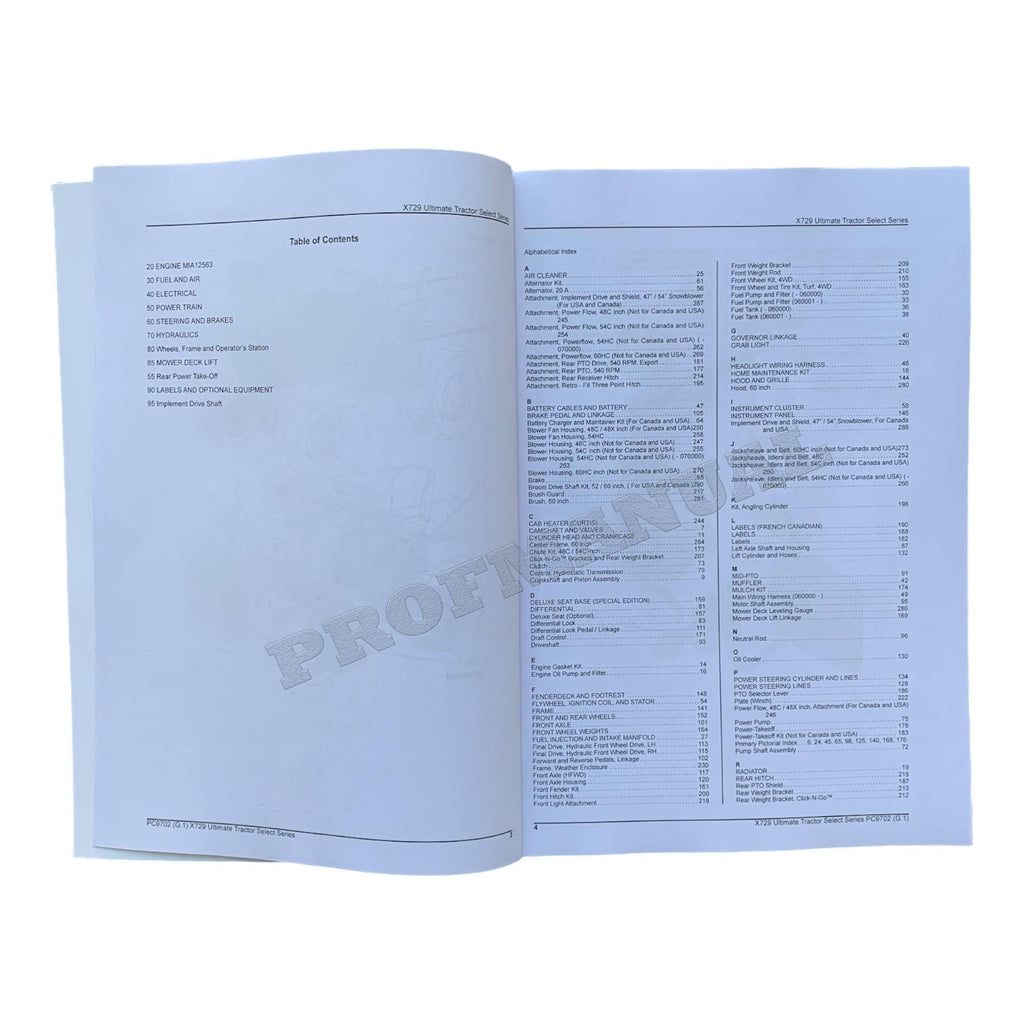 CATÁLOGO DE PIEZAS DEL TRACTOR JOHN DEERE X729 MANUAL PC9702 + ¡BONIFICACIÓN! 