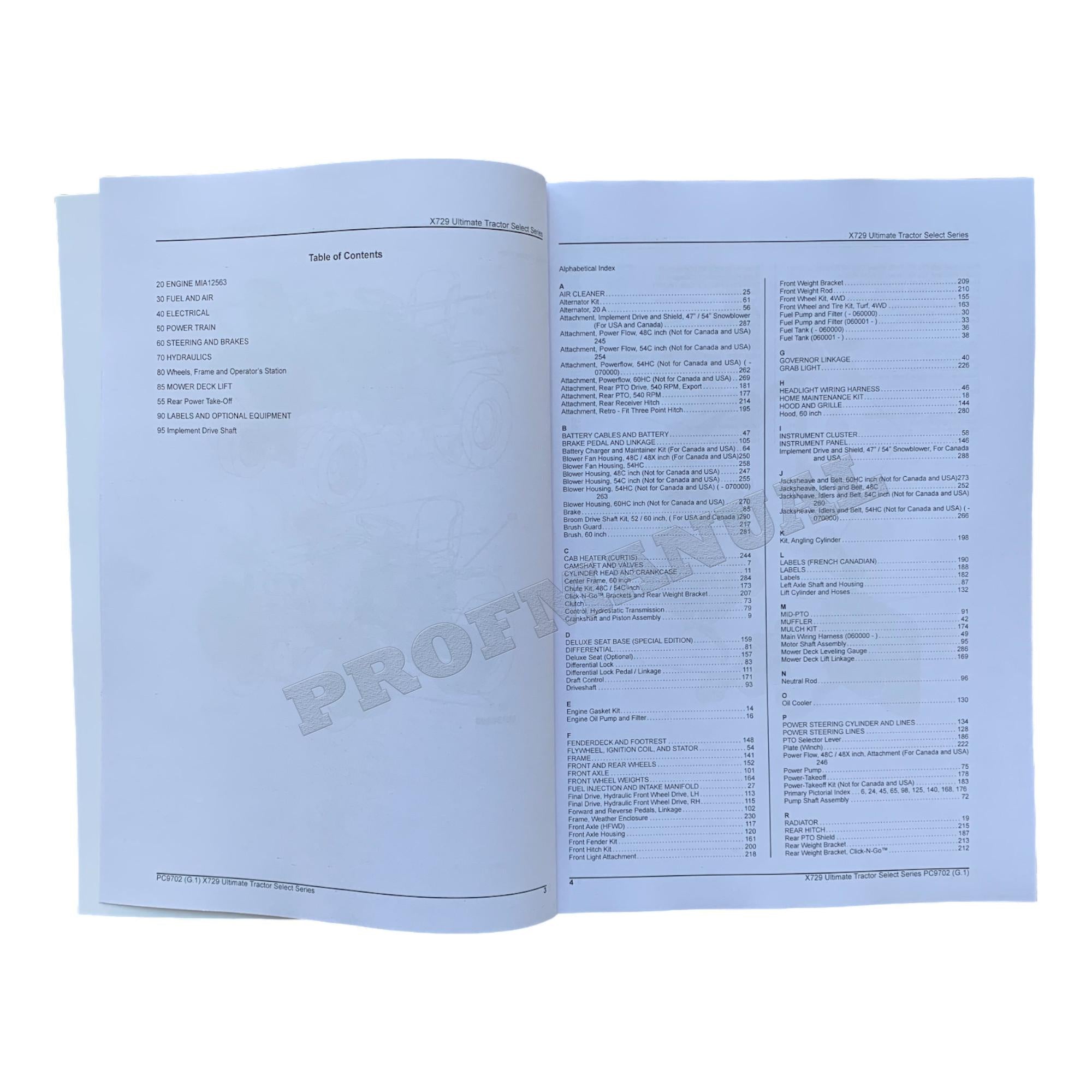 CATÁLOGO DE PIEZAS DEL TRACTOR JOHN DEERE X729 MANUAL PC9702 + ¡BONIFICACIÓN! 