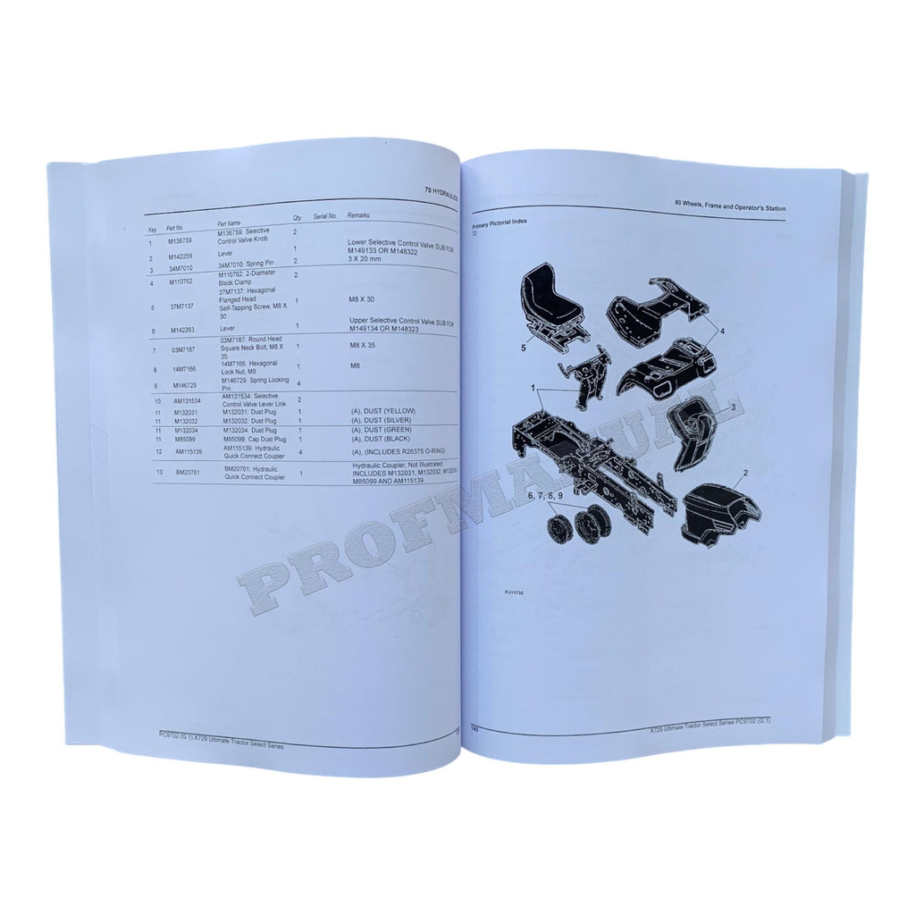 CATÁLOGO DE PIEZAS DEL TRACTOR JOHN DEERE X729 MANUAL PC9702 + ¡BONIFICACIÓN! 