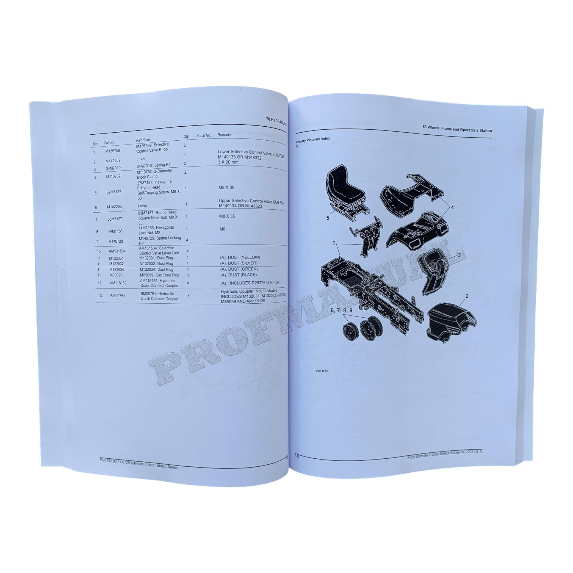 CATÁLOGO DE PIEZAS DEL TRACTOR JOHN DEERE X729 MANUAL PC9702 + ¡BONIFICACIÓN! 