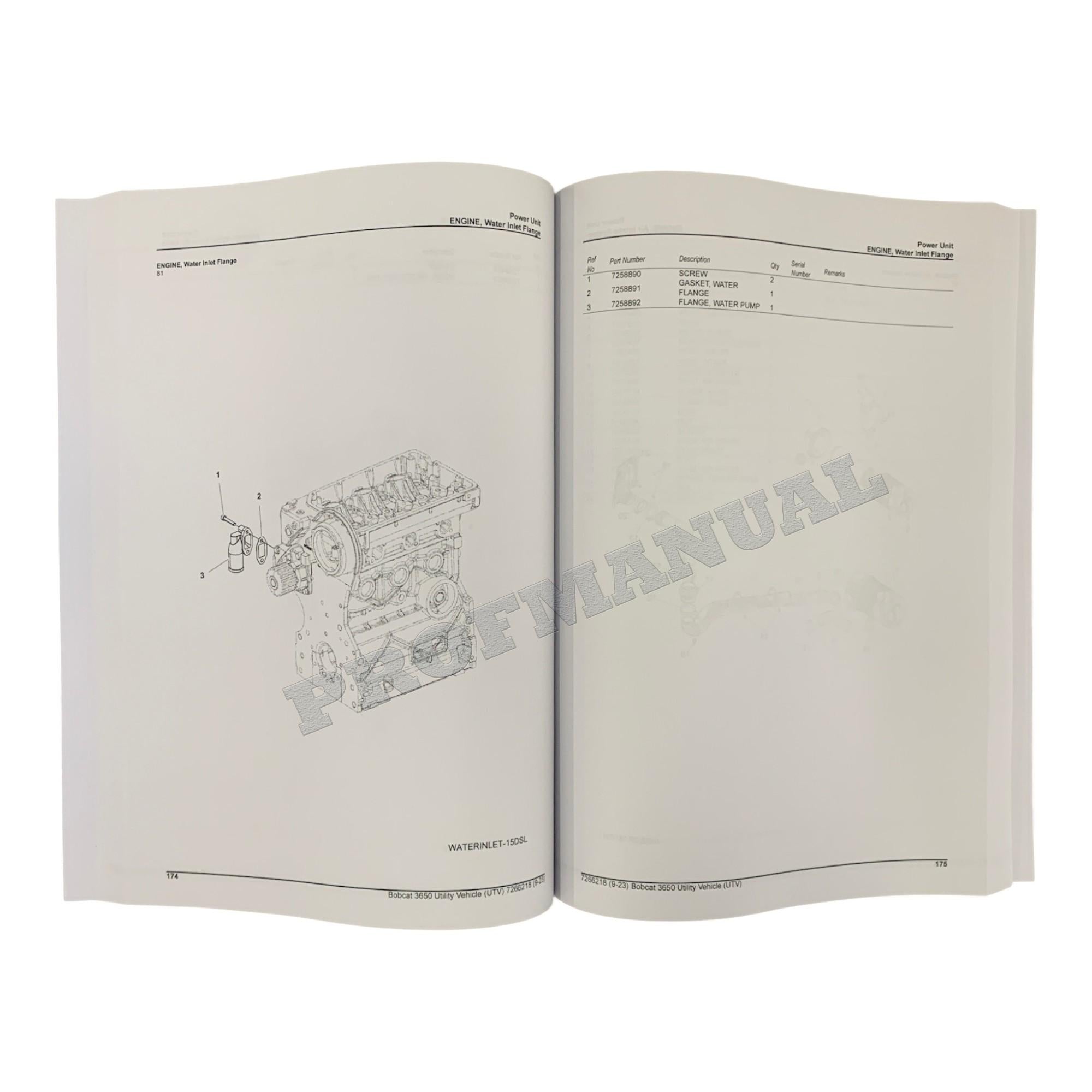 Bobcat 3650 Utility Vehicle Parts Catalog Manual B3C311001-B3C311999