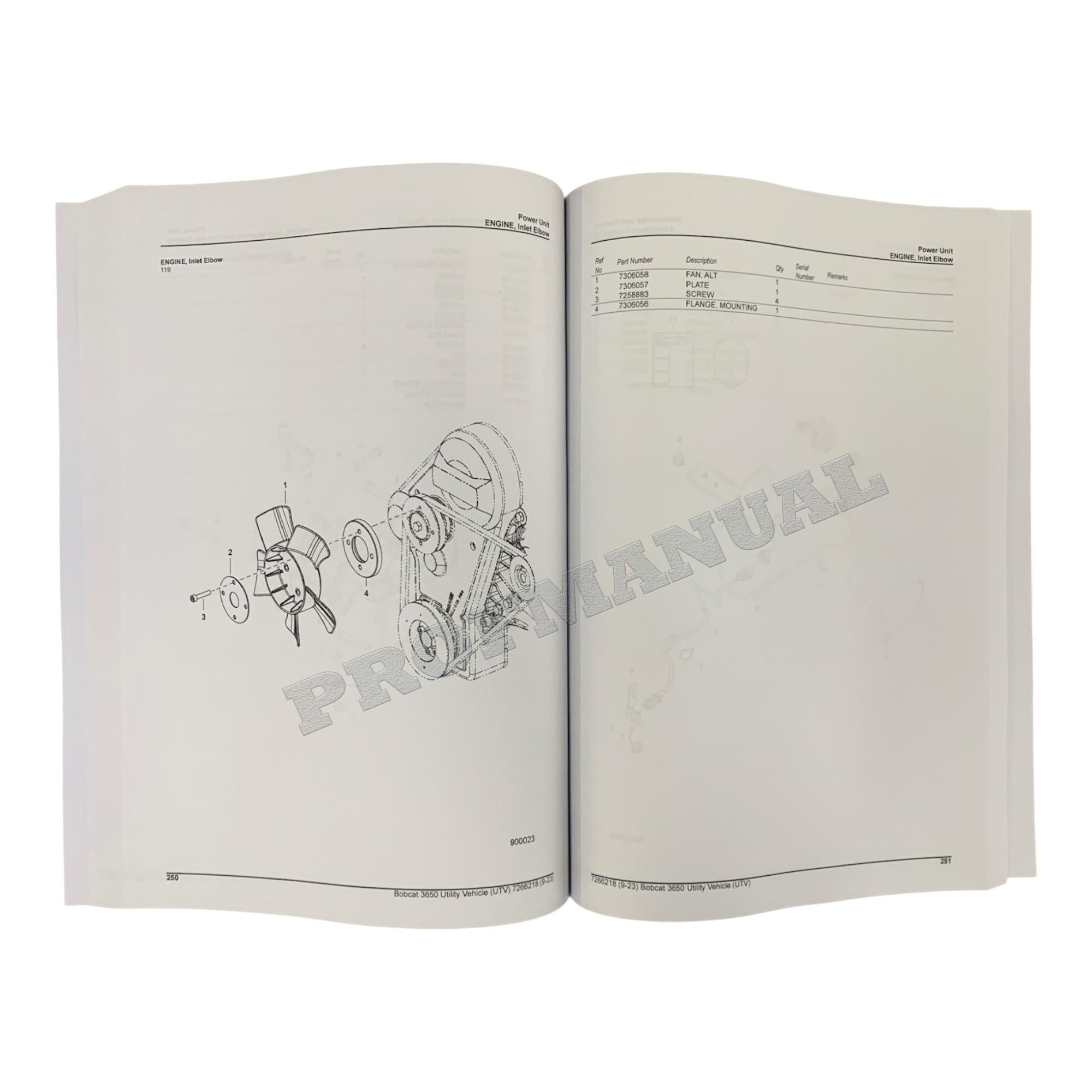 Bobcat 3650 Utility Vehicle Parts Catalog Manual B3C311001-B3C311999
