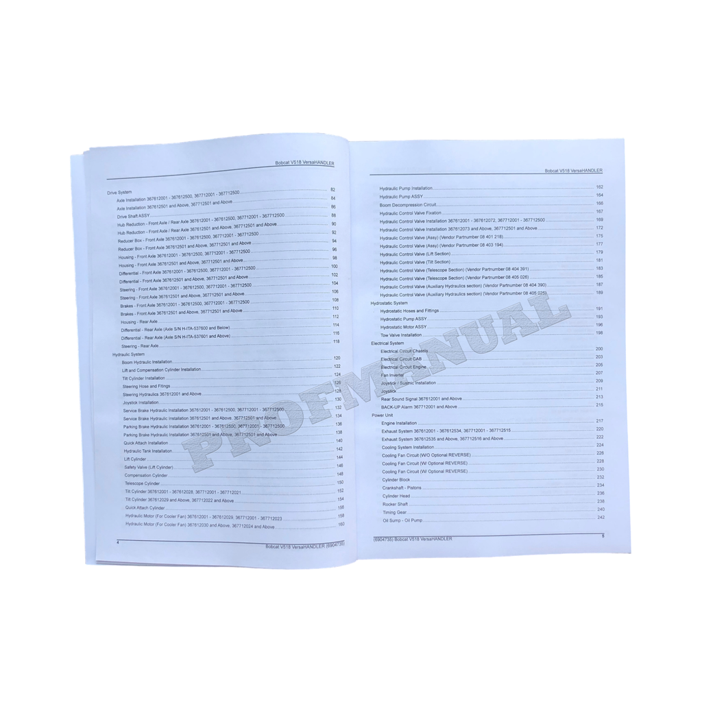 Manual del catálogo de piezas Bobcat V518 VersaHandler 367612001- 367712001-
