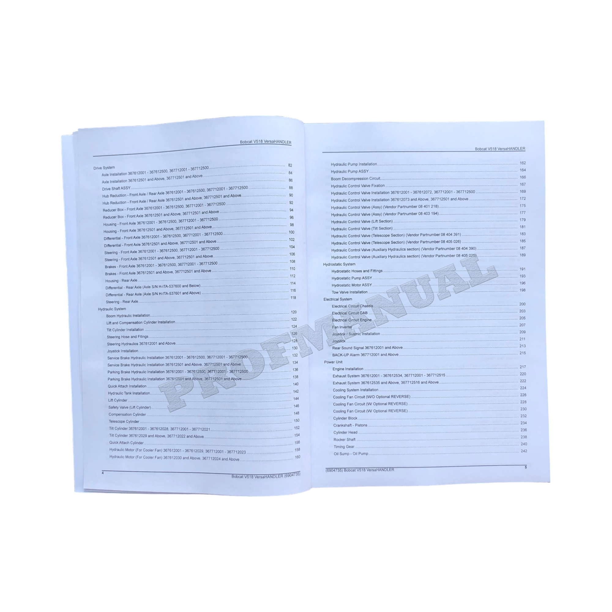 Bobcat V518 VersaHandler Parts Catalog Manual 367612001- 367712001-