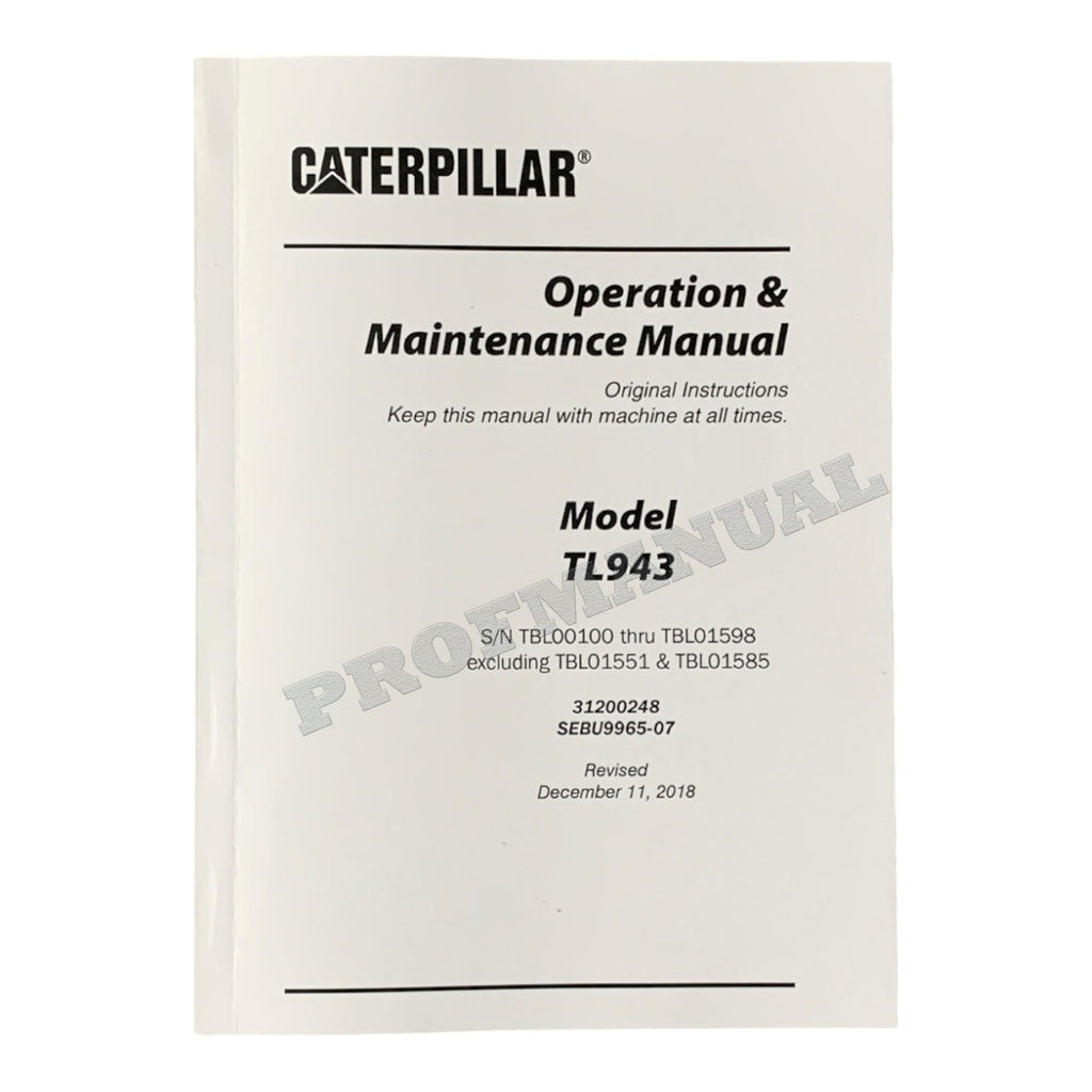 Manual de operación y mantenimiento del manipulador telescópico Caterpillar TL943 TBL00100 TBL01598 