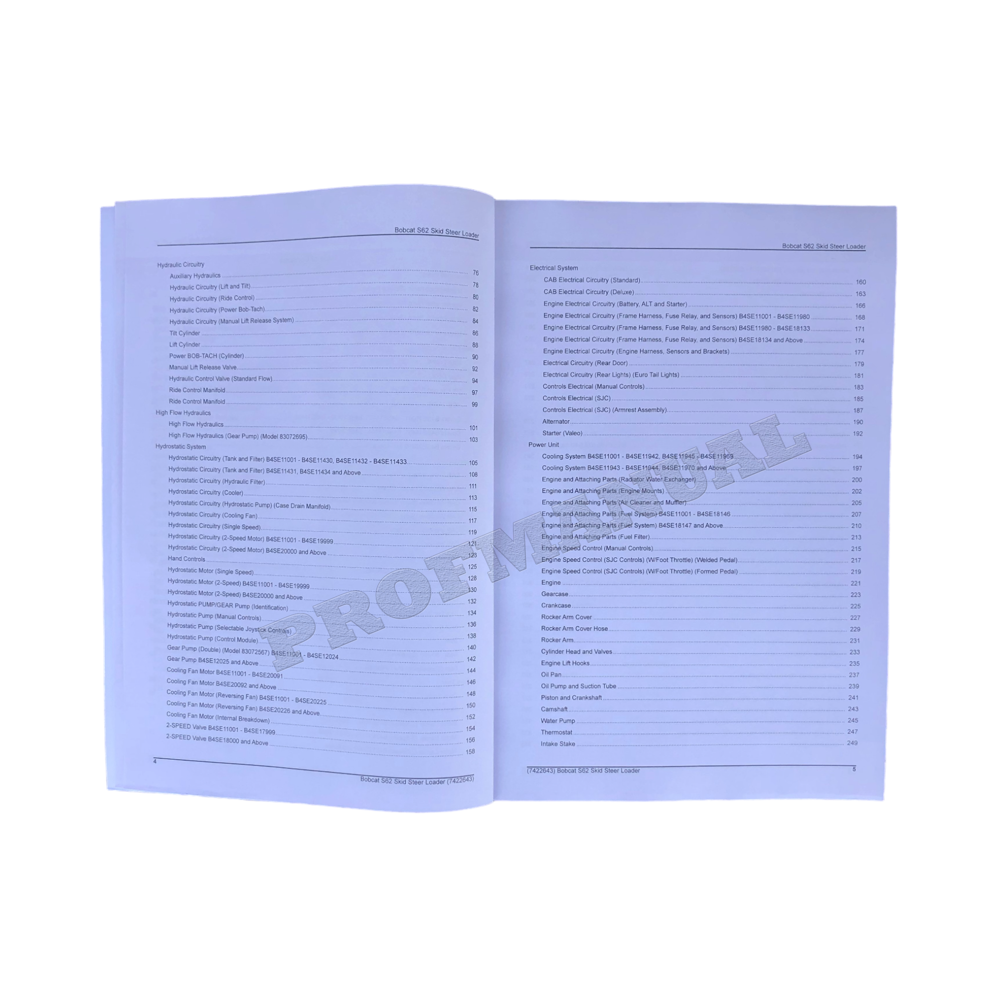 Manual del catálogo de piezas del minicargador Bobcat S62