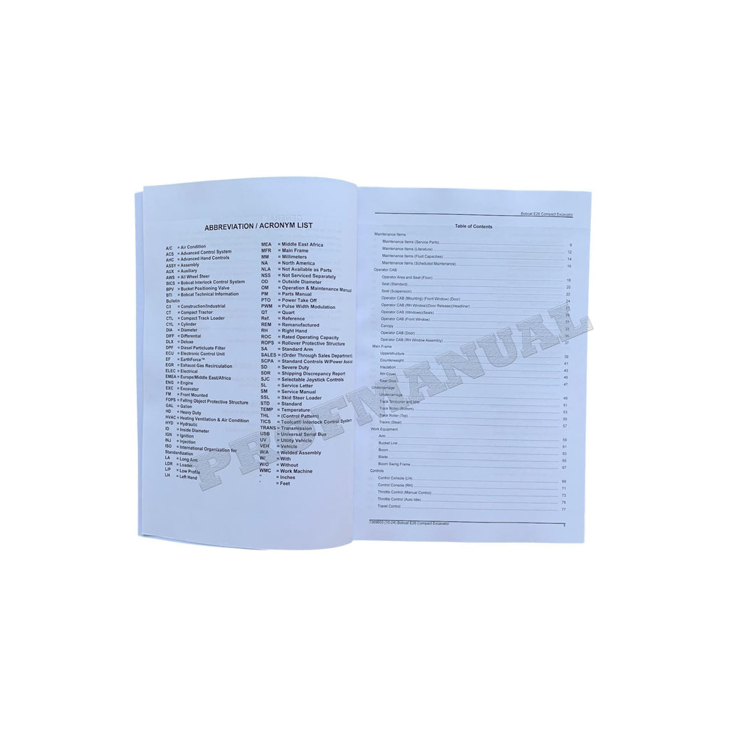 Bobcat E26 Excavator Parts Catalog Manual B4S911001-