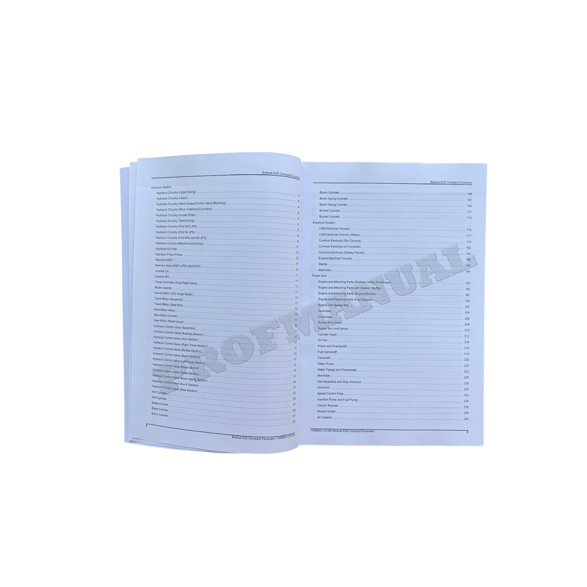 Bobcat E26 Excavator Parts Catalog Manual B4S911001-