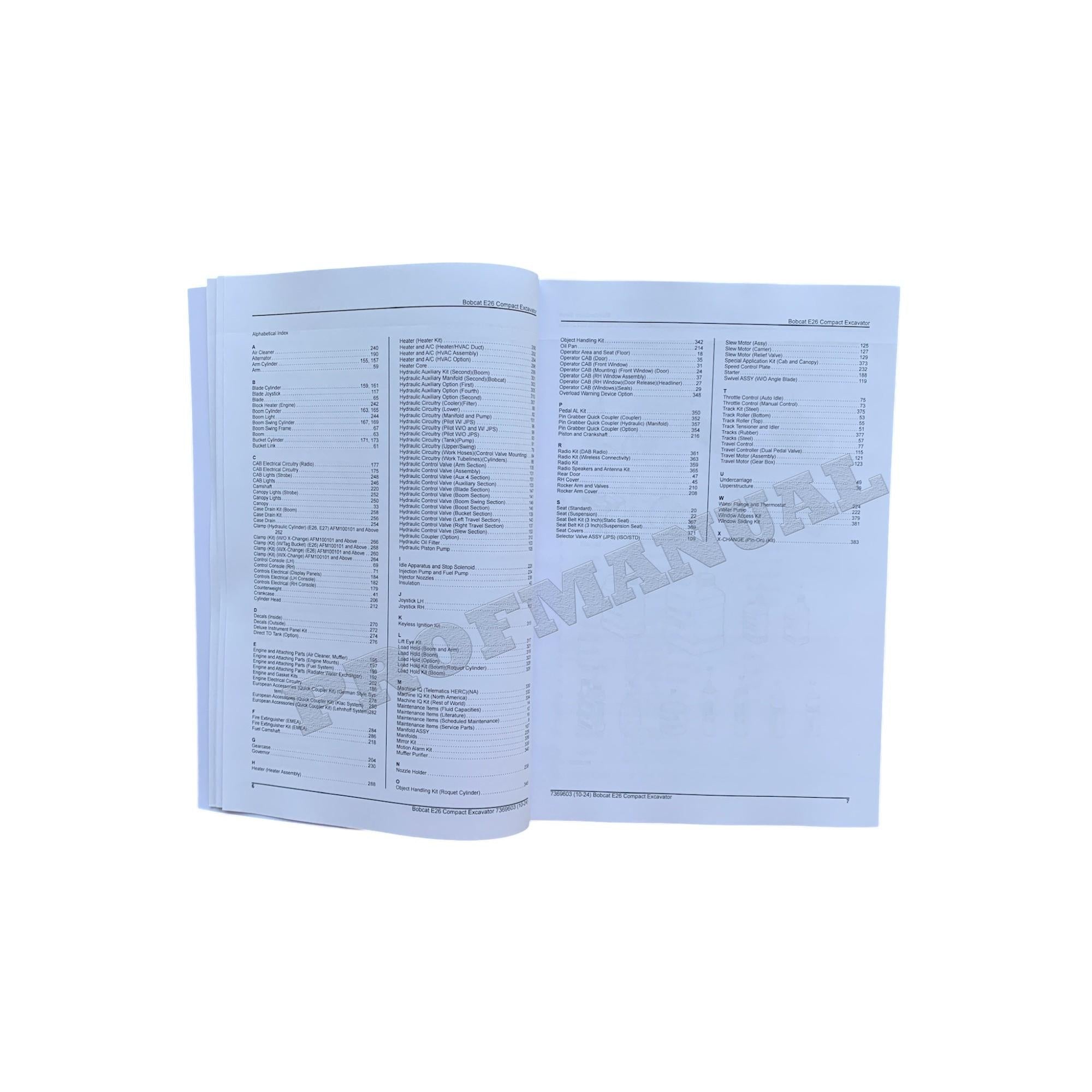 Bobcat E26 Excavator Parts Catalog Manual B4S911001-