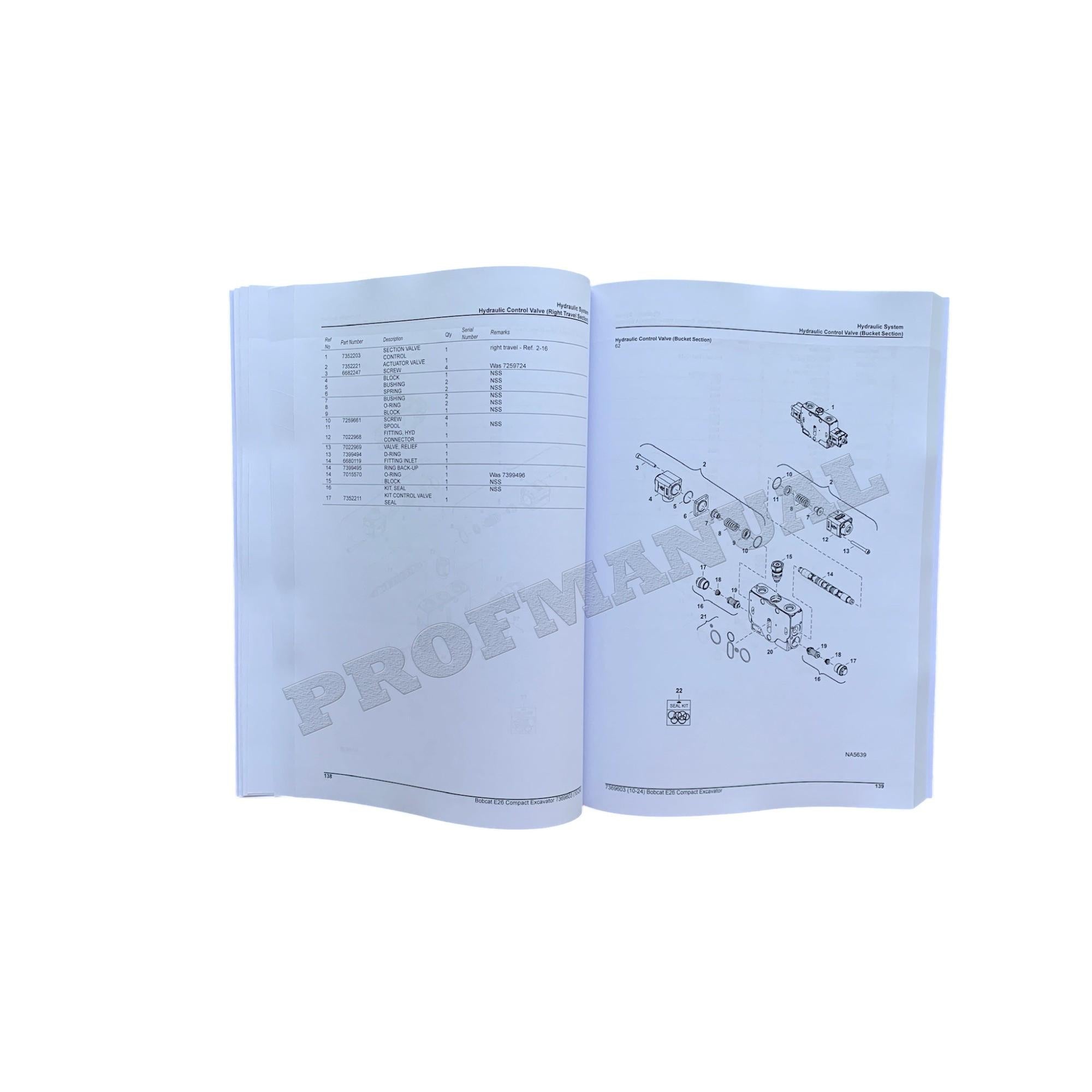 Bobcat E26 Excavator Parts Catalog Manual B4S911001-