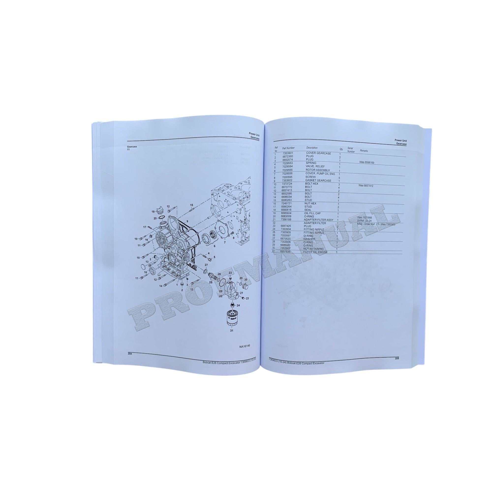 Bobcat E26 Excavator Parts Catalog Manual B4S911001-