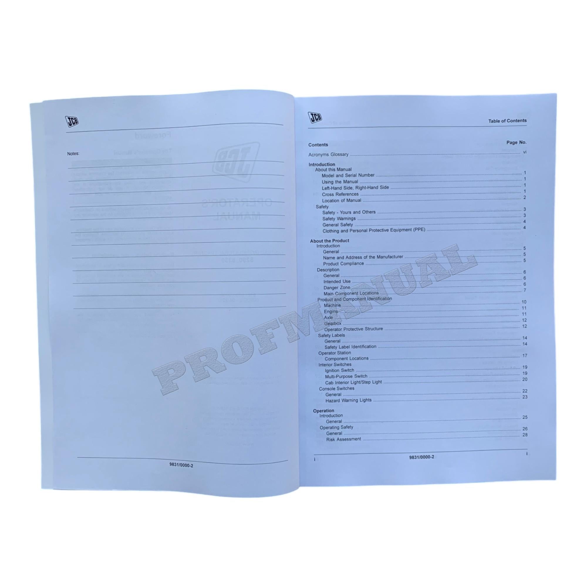 JCB 8290 8330 FASTRAC Tractor Operators Manual